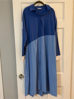 Colorblock Blue Longline Shirt Dress Coat